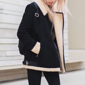 Zara Trafaluc Moto Shearling Coat Jacket